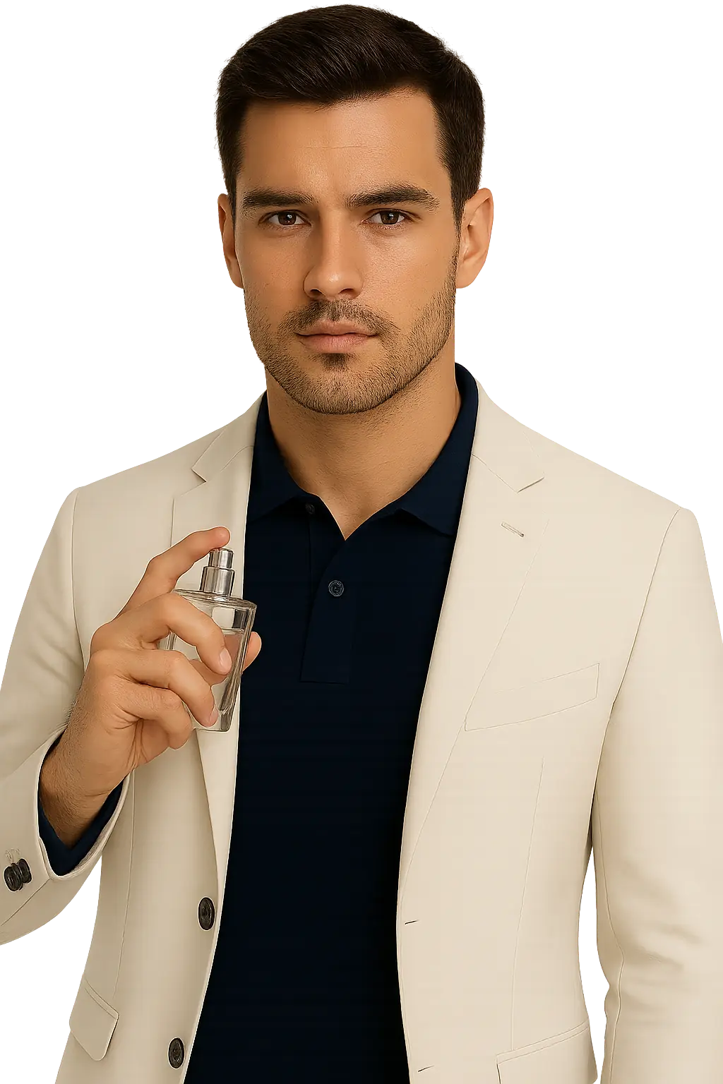 Hombre rociándose perfume